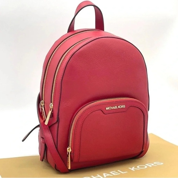 Michael Kors Medium Jaycee Backpack Red/Gold - Picture 1 of 13